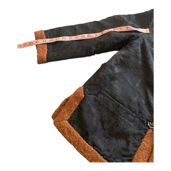 Vintage Handmade Black Jacquard Tang Style Jacket Sherpa Lining Frog Closure S/M - Picture 11 of 11